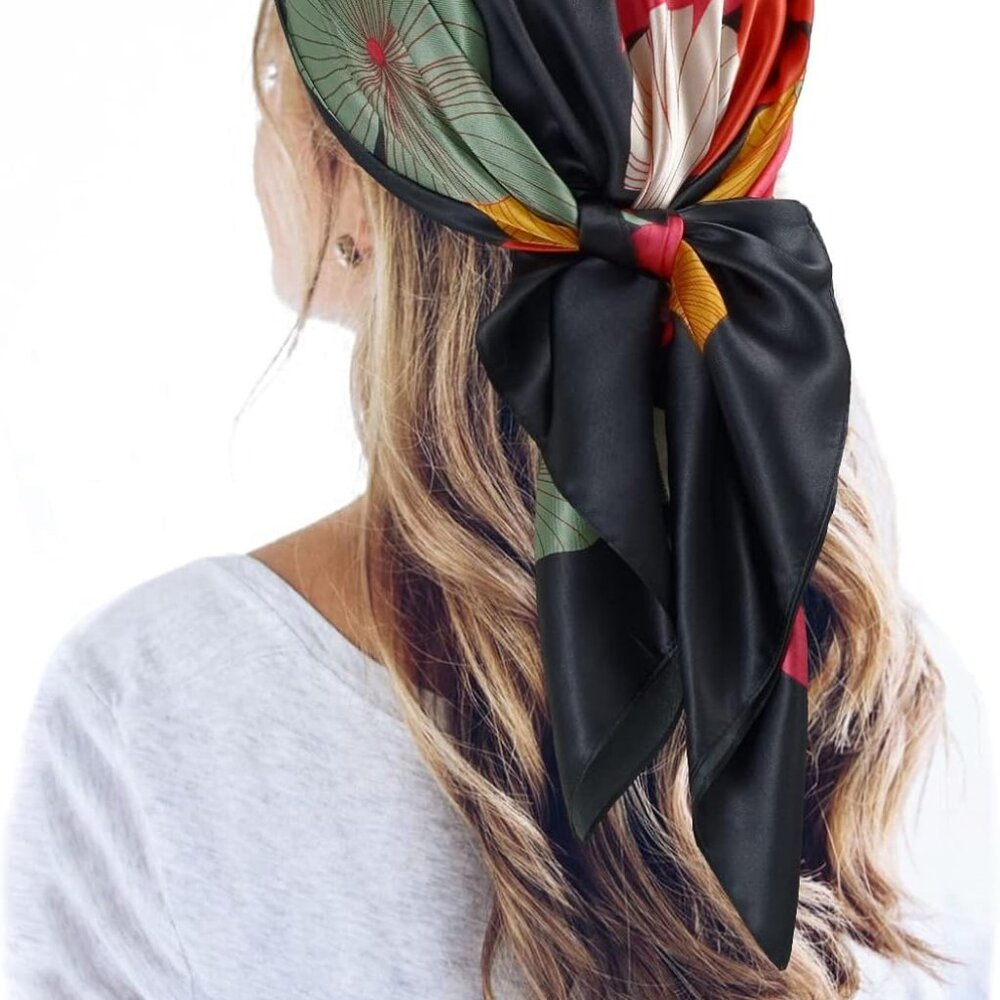 35'' Satin Large Square Head Scarf Silk Feeling Neck Scarves Hair Sleeping Wrap